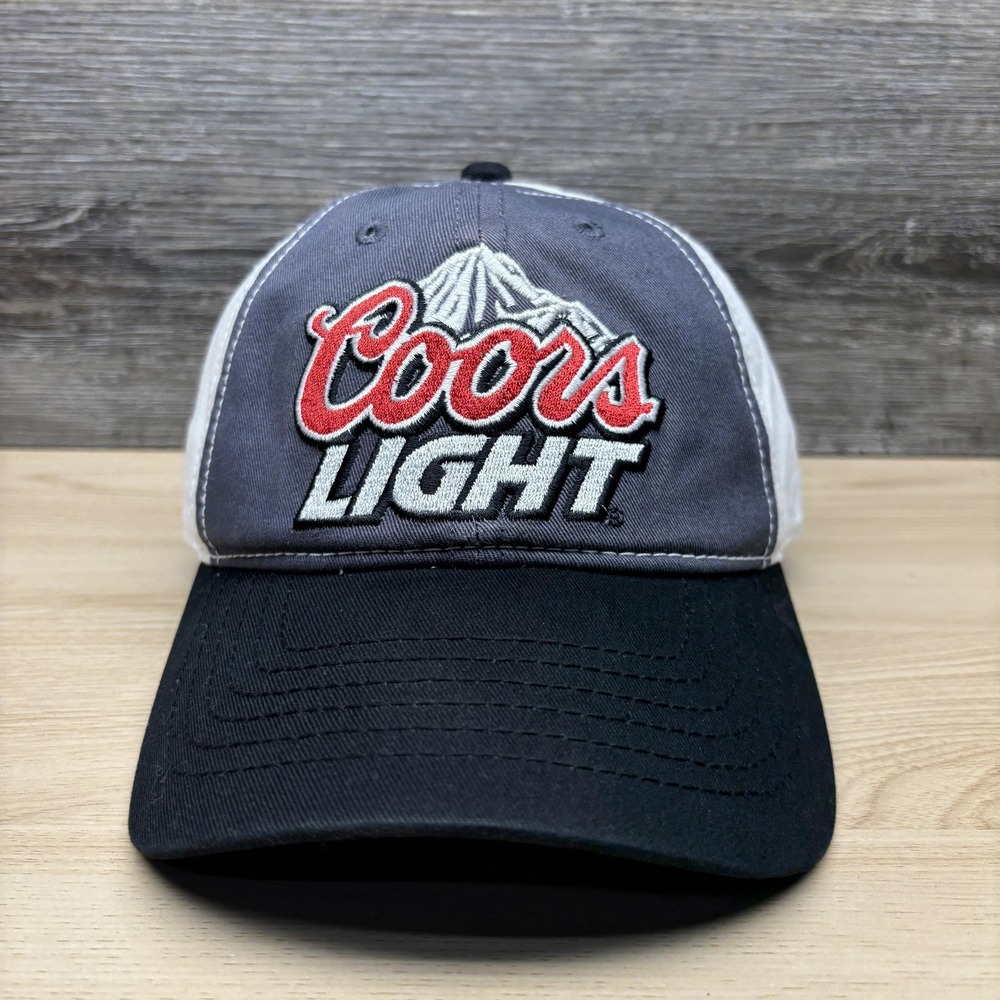 Coors Light Hat Cap Snap Back Mens Black Gray White Embroidered Beer Advertising